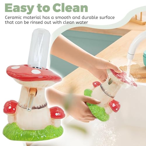 PINVNBY Hamster Water Bottle No Drip Ceramic Automatic Gerbil Water Bottle 80ML Water Dispenser with Mushroom Stand Holder for Gerbils Syrian Hamsters Dwarf Hamsters Mice (Red) - color: Red