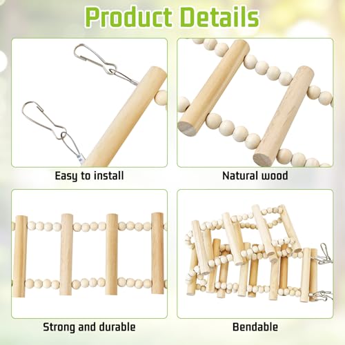 BNOSDM Long Bird Ladder Bridge 45.3 in Wooden Parakeet Climbing & Swing Toys Bird Cage Accessories for Budgies, Cockatiels, Conures, Lovebirds, Canaries (20-Steps) - size: 20-Steps-45in