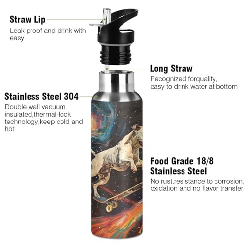Pit Bull Dog Stars Comets Nebula Water Bottle Kids Stainless Steel Water Bottle with Straw Lid, Leak Proof Boys Girls Insulated Tumbler Cup for School 20 oz - color: Multi5