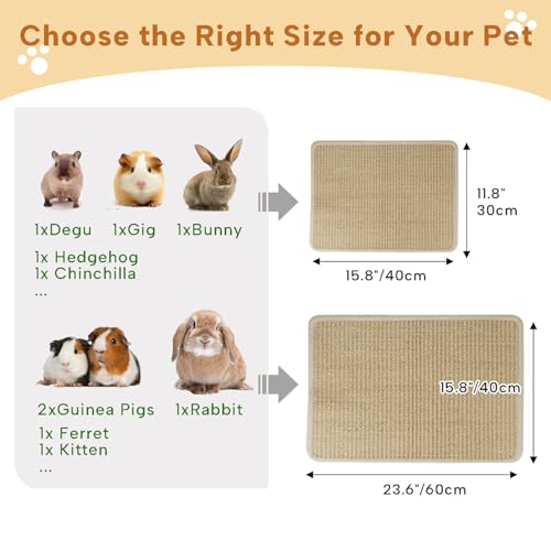 KEYIDE 2Pc Bunny Scratch Pads, Natural Sisal Rabbit Scratching Mat for Nails, Chew Toys for Indoor Pet Guinea Pigs Chinchillas Ferrets Sleeping Playing, 16"X12"