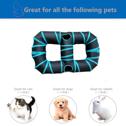 8-Shaped Cat Tunnel Toy Interactive Foldable Playhouse Maze Toys for Cats, Kittens, Rabbits & Small Pets with Playing Balls Collapsible Play Tube for Indoor Fun & Exercise (Blue) - color: Blue