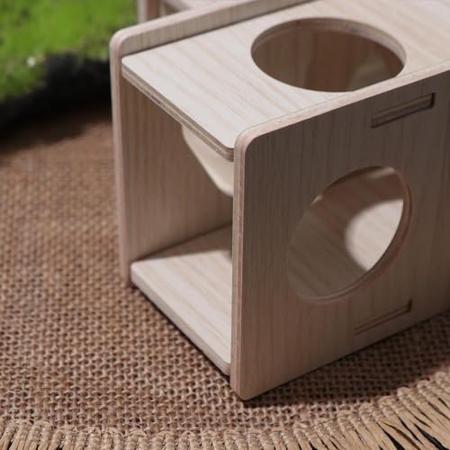 Hamster Wooden Tunnel, Pet Mouse Training Hideout Tunnel Small Animals Exploring Toy Natural Wood Rat Secret Peep Shed Tunnel