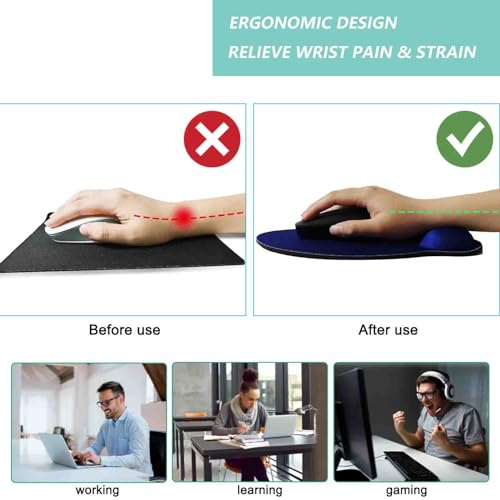 Mouse Pad with Wrist Support, Ergonomic Mouse Pad with Memory Foam Wrist Rest Cushion, Non-Slip Rubber Base Gaming Mice Pad for Home Office Computer Laptop, Blue - color: Blue