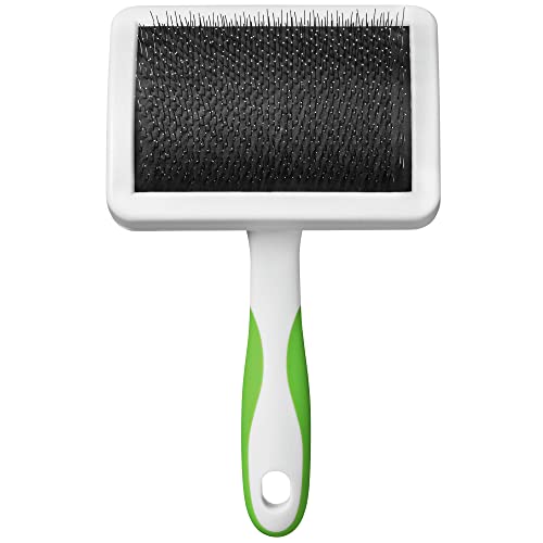 Andis 65710 Self-Cleaning Animal Slicker Brushes with Curved Stainless-Steel Bristles for All Breeds - Reduces Shedding by Up to 90%, Removes Tangles, Dirt & Loose Hair – Large, Green,Black - size: Large, style: Firm Slicker Brush