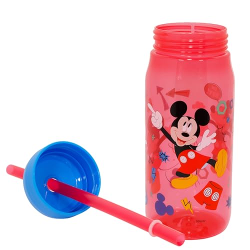 Disney Mickey Mouse Water Bottle for Boys and Girls - Bundle with 16 Oz Mickey Mouse Water Cup with Straw, Stickers, and More Cups for Kids