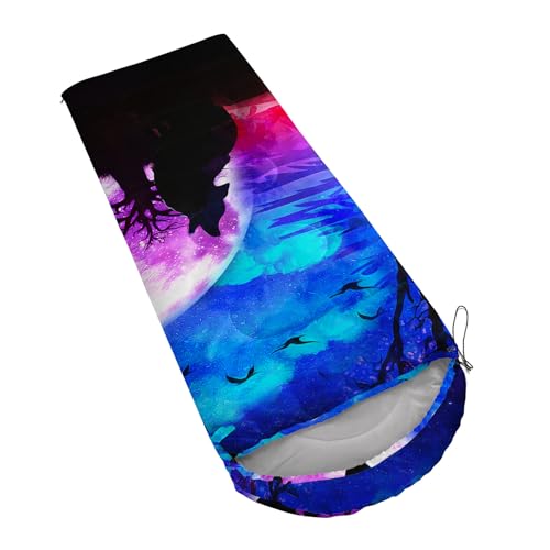 Galaxy Wolf Camping Sleeping Bags Warm & Cool Weather Waterproof Backpacking Blue Purple Starry Sky Sleeping Bag All Seasons Camping, for Adult Kids Boy Girls Camping Gear Equipment, Traveling - color: A-Wolf