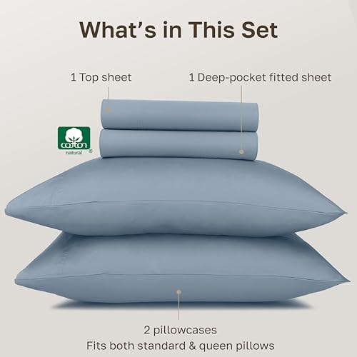 California Design Den Certified 100% Egyptian Cotton Full Bed Sheets Set | Backed by Good Housekeeping Seal, Light & Airy Soft Sateen, 15" Deep Pocket, All-Around Elastic, 4pc Set - Blue Hydrangea - color: Blue Hydrangea, size: Full