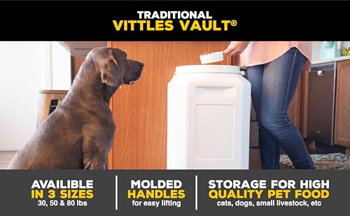 Vittles Vault Traditional Pet Food Storage Container For Dog Kibbles/Bird Seed/Oatmeal/Rice/Flour/Cereal, BPA Free Plastic, Sealed Airtight For Cat Food, Up To 30 lb, Made in USA, With Scoop, Gray - size: 30 Pounds