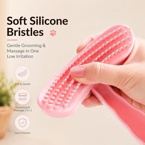 Small Silicone Grooming Brush for Guinea Pigs & Small Pets | Small Pet Fit | Soft Low-Stimulation Brush | Curved Pet Fit | Daily Bonding | Rinse-Clean Head - color: Pink, size: Small