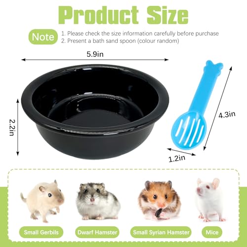 kathson Hamster Sand Bath Box Ceramic Small Animals Shower Bathtub Gerbil Litter Box Mice Bathroom Syrian Hamster Digging Sand Container Cage Accessories for Lemmings (Black) - color: Black