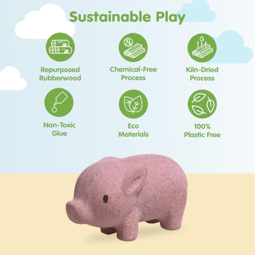 PlanToys® Wooden Pig Montessori Kids Farm Animal Figurine Creative Play Toy | pig wooden figurine, montessori imaginative play, language development social interaction coordination, animal figure, kids t - color: Pig