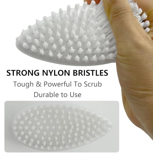 GKETN Small Scrub Brush with Stiff Nylon Bristles Heavy Duty Cleaning Brush | Good for Household Use, Like Bathroom, Kitchen, Grout, Tiles - Teardrop Handle & Hangable Design, Easy Scrubbing - White - color: White
