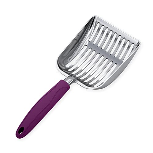 Cat Litter Scoop, Aluminum Alloy Sifter, Kitty Metal Scooper, Deep Shovel, Long Handle, Poop Sifting, Kitten Pooper Lifter, Durable, Heavy Duty, for Litter Box - color: POLISHED Aluminum \ #07 Violet Handle, size: Small