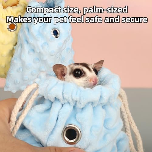 Sugar Glider Bonding Pouch - Soft Sleeping Pouch with Breathable Vent & Drawstring Portable Travel Bag Small Animal Carrier for Sugar Glider Squirrel Hamster Rats Hedgehog Bird Parrot (Blue) - color: Blue