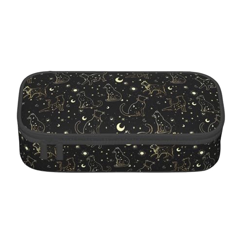 Yrebyou Cat Pencil Case Big Storage Pencil Pouch Multi-Functional Pen Bag Cute Lightweight Organizer for Aldult Office College - color: Gold