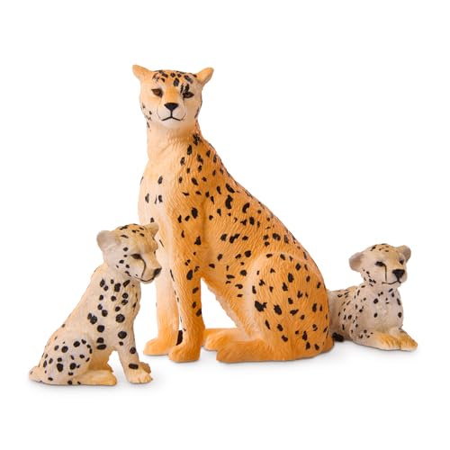 Terra by Battat Cheetah Family Animal Figurines, 4-Piece Toy Set, Animals | 4 plastic cheetah toys with 2 adults and 2 cubs; realistic zoo safari animal figures for play, collecting, and; 3+ Years - style: Cheetah Family