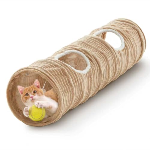 Cat Tunnel for Indoor Cats,Cats Toys Collapsible Tunnel Straight Tube with a Fun Ball and 2 Holes,Cat Play Tunnels,for Rabbits, Ferrets, Puppies & Small Pets,Diameter 9.8 Inch - size: 45.3"L x 9.8"W x 9.8"H