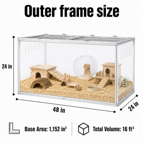 Large Hamster Cage 48x24x24 in, Acrylic Hamster Enclosure with Metal Frame | Chew-proof, Vent holes, Hinged top - size: 48 x 24 x 24 in