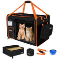 Extra Large Cat Carrier with Litter Box for Car Travel, Black | 24"L x 17"W x 17"H, Lockable Safety Zippers and Seatbelt Loops, for 1 Medium-Large Cat or 2 Small Cats Under 55 lbs - color: Black