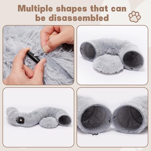 Cat Tunnels for Indoor Cats, Donut Tunnel Toys for Cats - Grey | Washable Circle Cushion, 3-in-1 Foldable Playground & Cozy Cave Bed for Kittens, Puppy, Rabbits, Ferret - color: Gray