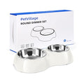 Double Dog Bowls Set – Non-Slip Pet Food & Water Dishes with Resin Stand, Includes Small (1 Cup) & Medium (2 Cups) Bowls – Ideal for Puppies and Cats – White - color: White, size: Medium