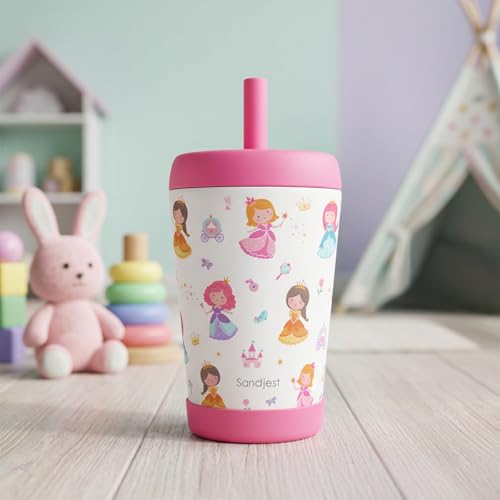 SANDJEST Princess Insulated Sippy Tumbler 12 Oz, Gift for Birthday, Christmas & Back to School - color: Princess