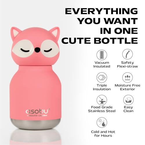 asobu Mini Bestie Water Bottle, Cute Collectible Character, Stainless Steel | 6.7 oz, Leak Proof Seal, Spill Resistant, BPA Free Materials, Dishwasher Safe, Reusable Straw Included, Great Gift Idea - color: INI SORA THE FOX
