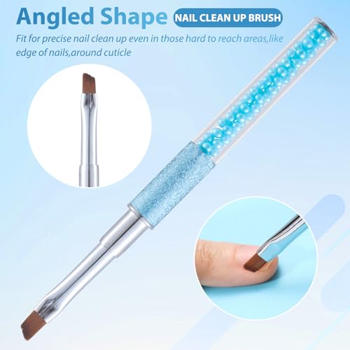 3Pcs Nail Art Clean Up Brushes Nail Brushes Cleaning Polish Mistakes | Cleaning Polish Mistakes on the Cuticles Acetone Resistant Nail Brush Fingernail Cleaning Brushes for Nail Art and Designs - color: Pearl Blue
