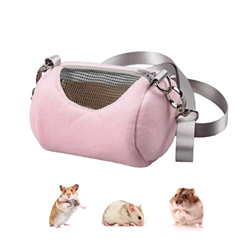 Dwarf Hamster Carrier Bag Portable Cylinder Warm Outdoor Bag with Adjustable Single Shoulder Strap (Pink) - color: Pink