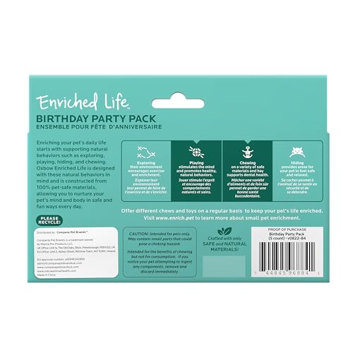 Oxbow Enriched Life Birthday Party Pack, Rabbit & Guinea Pig Toys, Enrichment Pack for Bunny, Hamster, Rabbit, Chinchilla, Rat, Chinchilla Cage Accessories, Guinea Pig Accessories for Cage - style: Birthday Pack