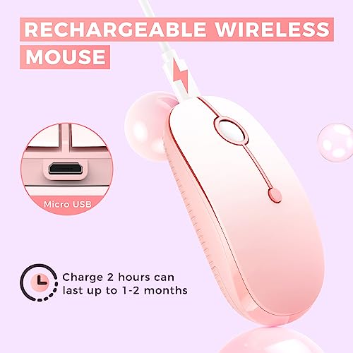 VssoPlor Type C Wireless Mouse, USB C MacBook Wireless Mouse, Pink | Dual Mode Cordless Mice with USB and Type C Receiver Compatible with PC, Laptop, MacBook and All USB C Devices - color: Gradient Pink