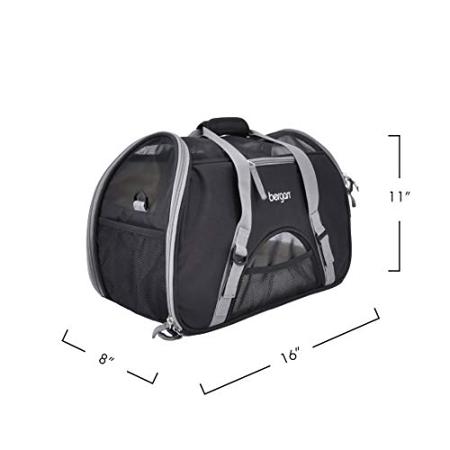 Coastal Pet Bergan Comfort Carrier - Breathable Travel Carrier for Dogs & Cats - Black & Grey, 16" x 8" x 11" - color: Black and Grey, size: 12.0"L x 16.3"W x 8.0"H