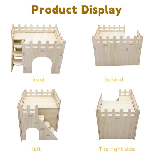 Hamster Wooden House Hamster Hideout Hut Maze Cage Accessories with Ladder and Platform for Syrian Hamsters Dwarf Gerbil Mouse