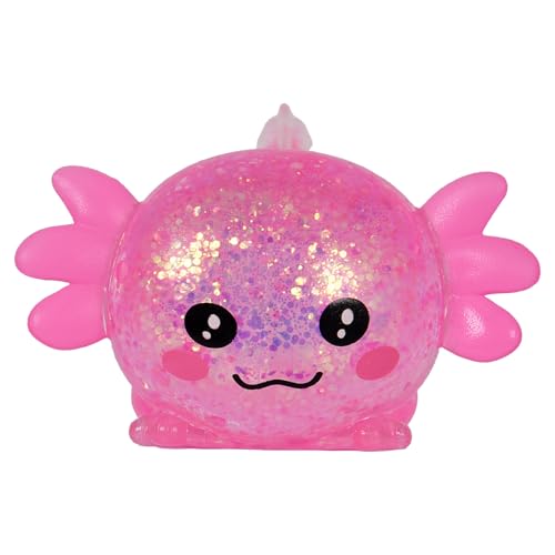3.94 in Pink Glitter Crawling Axolotl Squishy Slow Rising | Soft TPR, Floating Glitter, squeeze toy, busy hands, stress relief, focus support, home, class, travel, kids and adults - color: Pink