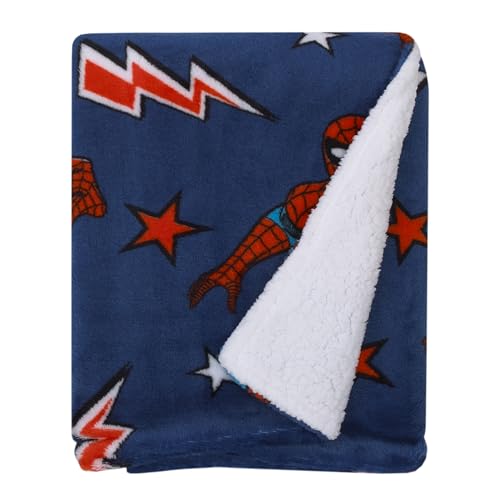 Marvel Spiderman Blue, Red and White Super Soft Sherpa Baby Blanket - color: Spiderman - Blue and Red