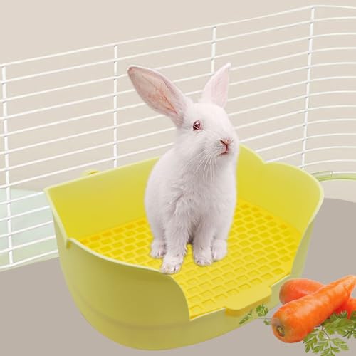 15.1"X11.0" Large Rabbit Litter Box,Plastic Square Rabbits Potty Trainer with Bigger Pan Bunny Corner Toilet Box with Small Animal Disposable Liner for Guinea Pigs Hamster Chinchilla(Yellow) - color: 【Yellow】