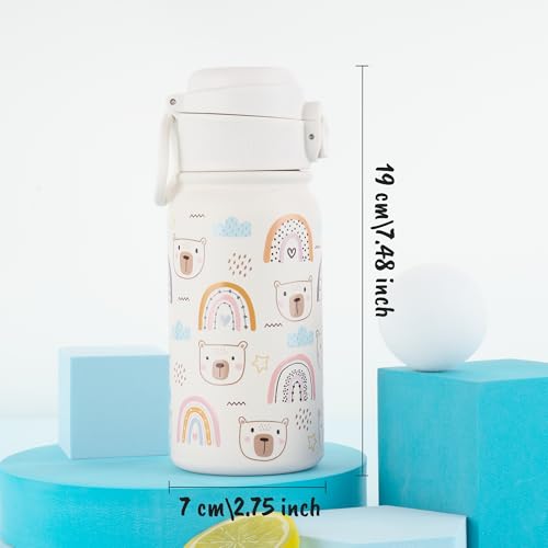 GOPPUS Kids Insulated Water Bottle 12oz, Leakproof Stainless Steel Thermos, BPA Free Double Wall Vacuum Insulated Bottle for School, Travel, Sports & Outdoor Activities, Boys Girls - color: White bear