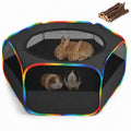 Small Animal Playpen, Chick Brooder Box, Guinea Pig Hamster Indoor Playpens & Outdoor Pet Cage Tent with Cover Top, for Kitten/Ferret/Hedgehog/Rabbit/Duckling, Black & Rainbow