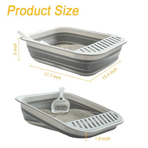Low Entry Kitten Litter Box Collapsible Shallow Litter Box | Senior Cats Anti-Splashing Kitty Training Open Potty Pan Scoop Leak-proof pedal Cat Toilet No Smell Easy Clean - color: Grey, size: Medium