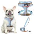PUPTECK Soft Mesh Dog Harness and Leash Set Pet Puppy Cat Comfort Padded Vest No Pull Harnesses, Blue&Brown, S - color: Blue&Brown, size: S (NECK: 12", CHEST: 14"-18")