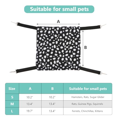 Wontee 2 Pack Small Animal Hammock Soft Fleece Sleeping Bed for Mice Rat Chinchilla Guinea Pig Ferret Kitten Cat Rabbit (M: 13.76x13.76inch, Black White Dot) - size: M 13.4" x 13.4"