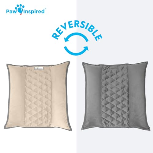 Paw Inspired Snuggle Bunny Bolster Bed, Gray/Beige, 17x17 Inch | Reversible Flop Mat, Ultra-Soft Fleece Bedding with Padded Sides for Rabbits, Cats, Dogs, Small Pets and Animals - color: Gray/Tan