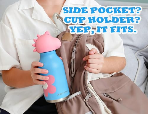 DLOCCOLD Insulated Stainless Steel Water Bottle with Detachable Soft Dinosaur Animal Head Fun Drinking 16 Ounce with Flexible Reusable Straw - color: Blue