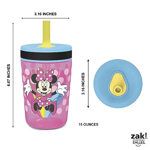 Zak Designs Disney Kelso Tumbler 15 oz Set (Minnie Mouse) Leak-Proof Screw-On Lid with Straw, Made of Durable Plastic and Silicone, Perfect Bundle for Kids | BPA Free, Plastic, Sippy Cups, Cup Holder Friendly, Dishwasher Safe, Easy to Clean, For Preschool