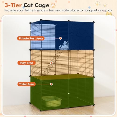 PETSITE Cat Cages Indoor, 3-Tier DIY Cat Enclosure with 2 Ladders, Detachable Metal Wire Kennel Catio with 3 Lockable Doors, Ideal for 1-3 Cats or Other Small Animals, 29 x 18.5 x 43 in