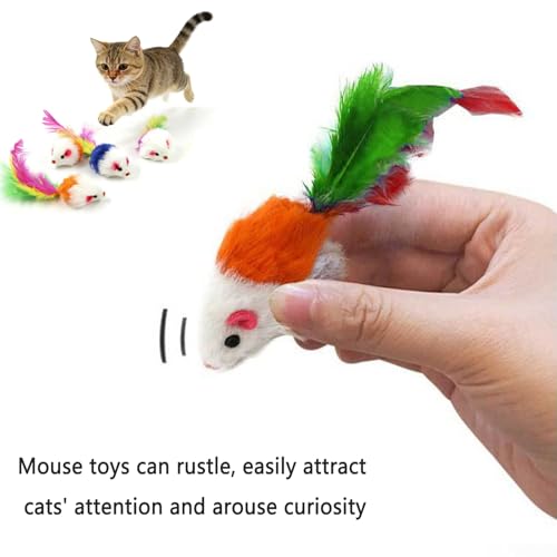 Cat Mouse Toy - 15 Pack Furry Rattle Mouse Toys for Cats with Feather Tail, Realistic Plush Kitten Toys with Catnip & Rustling Sound, Interactive Cat Toys for Indoor Cats