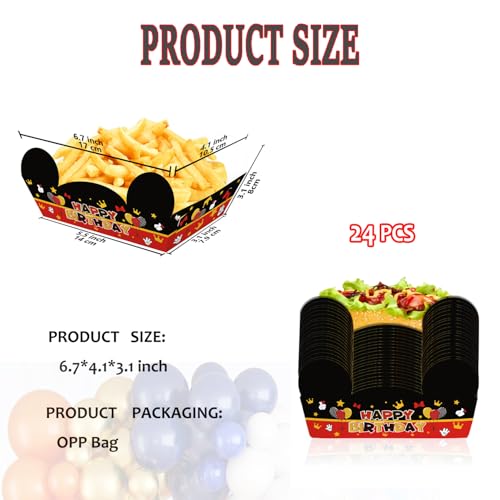 24 Pcs Mouse Party Paper Food Trays Snack Bowls Birthday Decorations, Cartoon Theme Birthday Party Supplies Baby Shower Supplies Hot Dog Movie Snack Trays