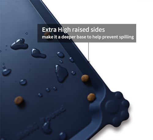Hoki Found L Silicone Non Slip Pet Dog Cat Bowl Mats - Placemat - Waterproof Dog Cat Food Mats for Carpet - French Navy - color: French Navy, size: 22" x 14"