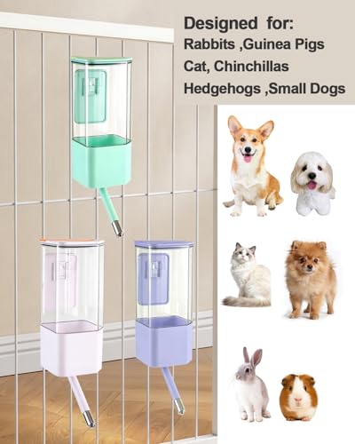 47oz Small Animal Water Bottle, No-Drip Top-Fill Dispenser | Removable cage bracket, 12mm stainless steel nozzle; for rabbits, guinea pigs, chinchillas, ferrets and dogs - color: lovender