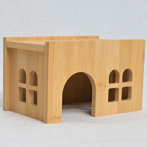 0.3" Thick Bamboo Hamster Hideout House, Pre-Assembled Flat Top Wooden Hideaway, Extra Large Hamster Nest for Adult Syrian Hamster, Gerbil, 9 x 5.2 x 5.2 in, Large